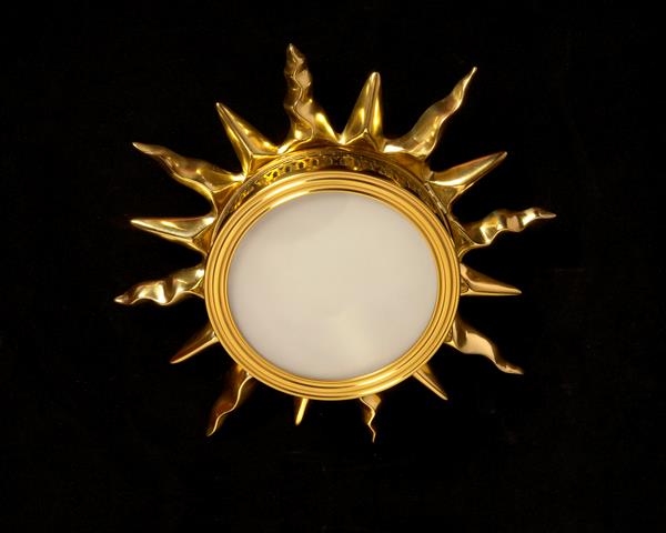 Gilt Bronze SUNBURST Motif One Light Flushmount With Fret Work G