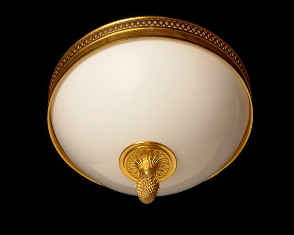 Gilt Bronze Diamond Shaped Gallery Two Light Flushmount With Opa