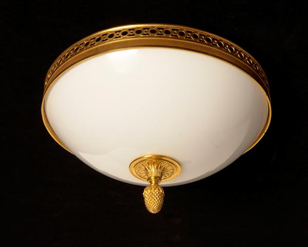 Gilt Bronze Circle Motif Gallery Three Light Flushmount With Opa