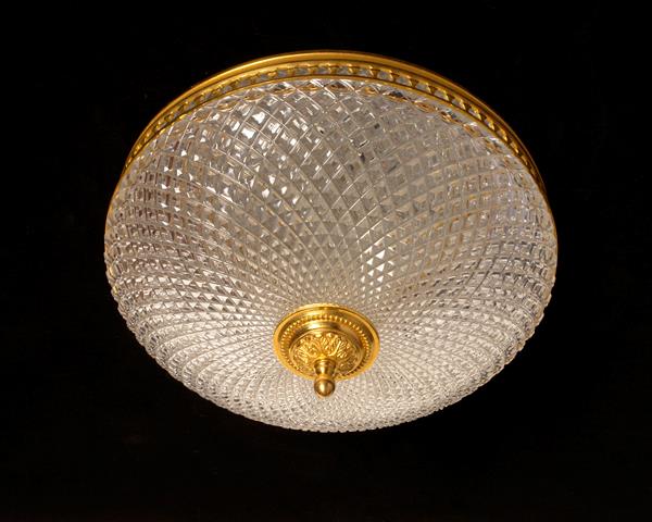 Gilt Bronze And Cut Crystal Three Light Flushmount