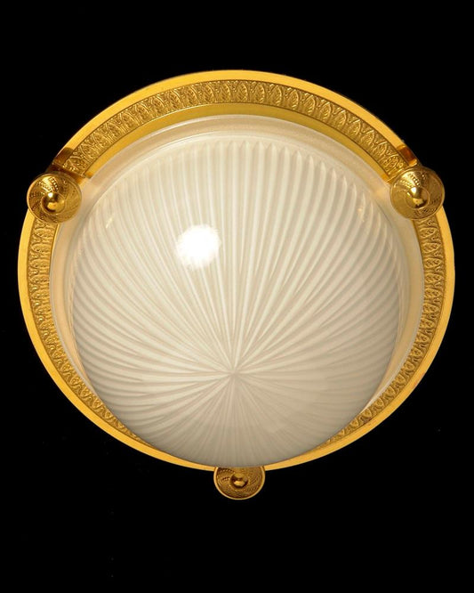 Gilt  Bronze One Light Flush Mount With Molded Ribbed Glass