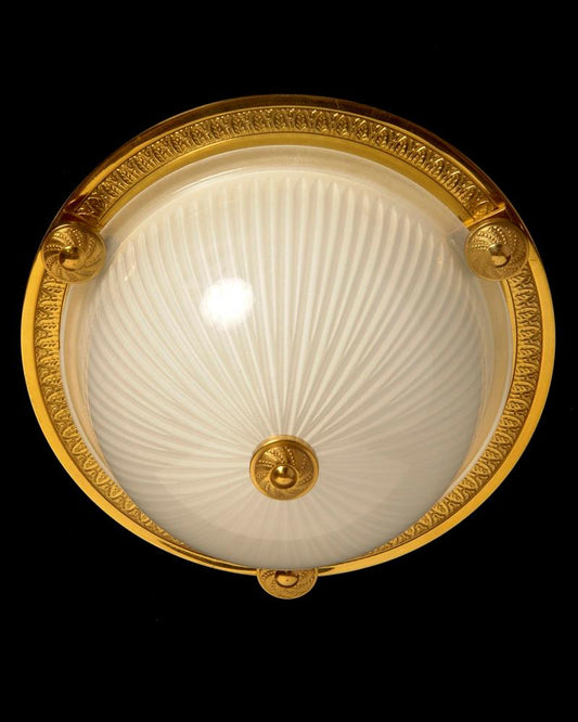 Nickeled  Bronze One Light Flush Mount With Molded Ribbed Glass