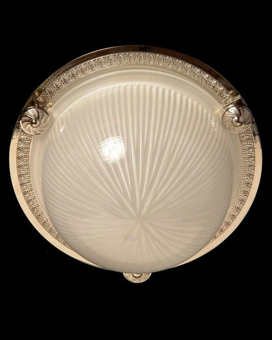 Nickeled Bronze One Light Flush Mount With Molded Ribbed Glass