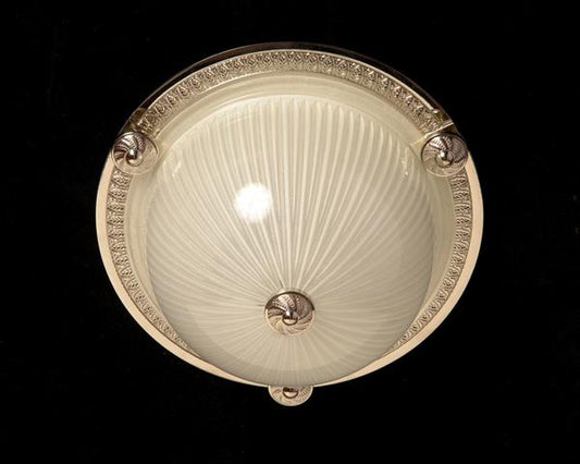 Nickeled  Bronze One Light Flush Mount With Molded Ribbed Glass