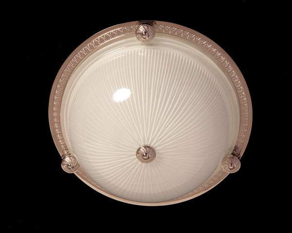 Nickeled Bronze Two Light Flush Mount With Molded Ribbed Glass