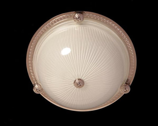 Nickeled Bronze Two Light Flush Mount With Molded Ribbed Glass