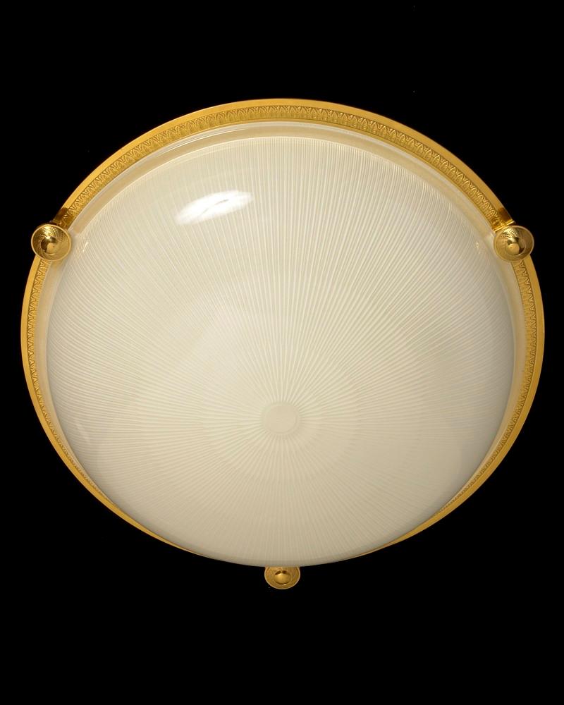 Gilt  Bronze Two Light Flush Mount With Molded Ribbed Glass