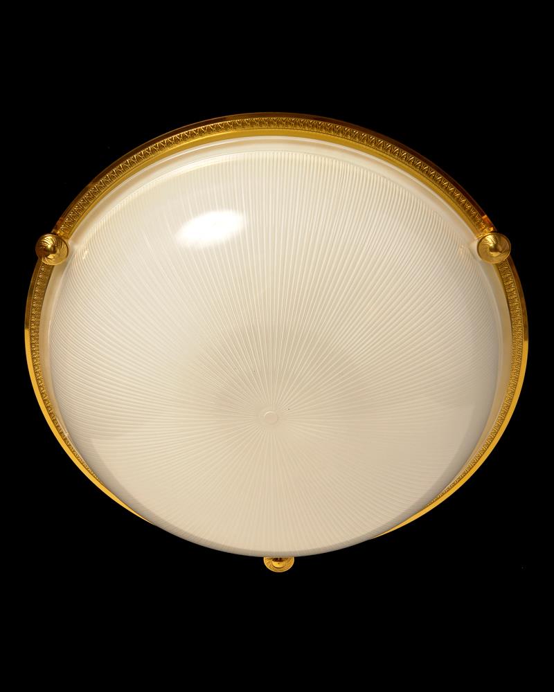 Gilt  Bronze Five Light Flush Mount With Molded Ribbed Glass