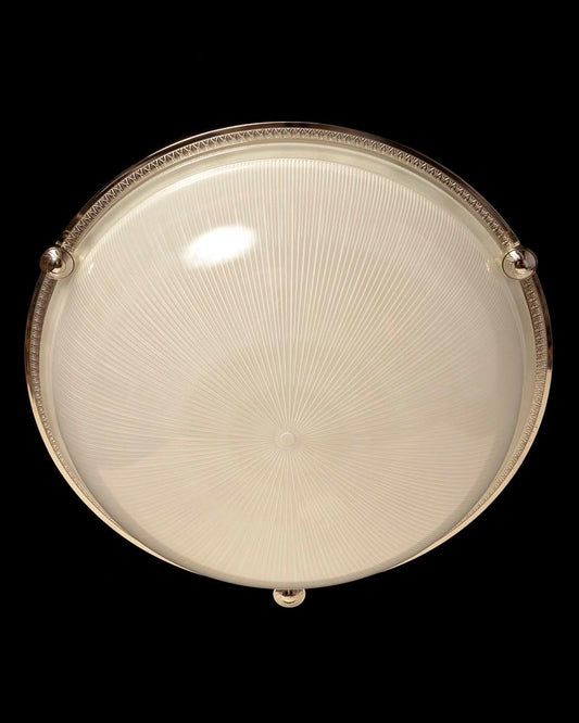 Nickeled  Bronze Five Light Flush Mount With Molded Ribbed Glass