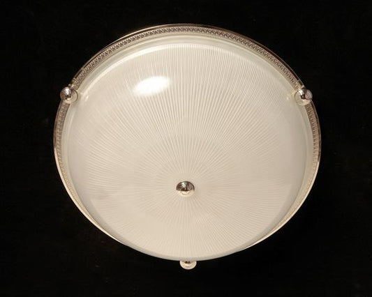 Nickeled  Bronze Five Light Flush Mount With Molded Ribbed Glass