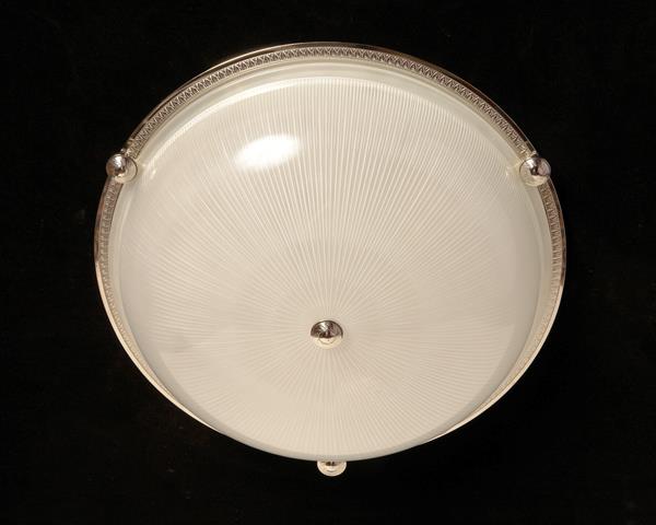 Nickeled  Bronze Five Light Flush Mount With Molded Ribbed Glass