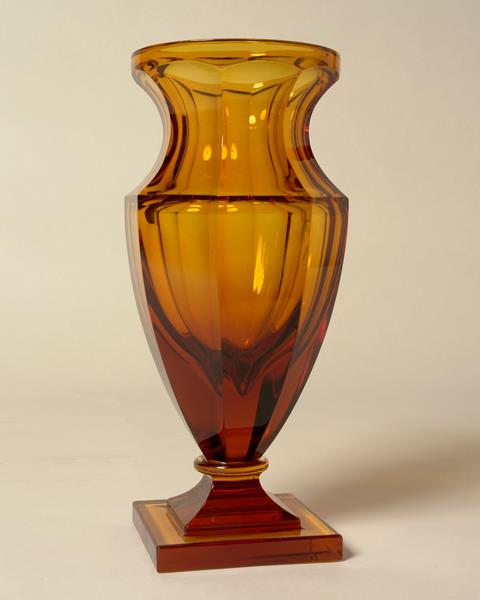 Cut Crystal Amber Colored Vase
