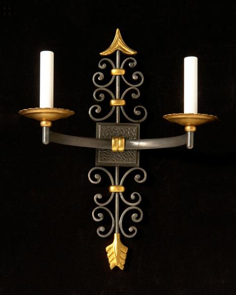 Black And Gilt Bronze Feather And Arrow Motif  Scrolled Back Two