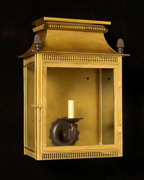 Gilt Tole and Patinated Bronze One Light Wall Lantern.