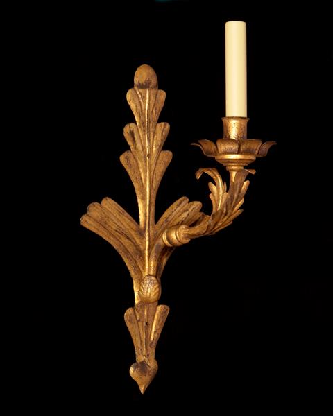 Gilt Iron Leaf Designed One Light Sconce With Petal Shaped Bobec