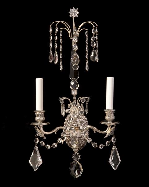 Silvered Bronze And Cut Crystal Baltic Style Two Light Sconce