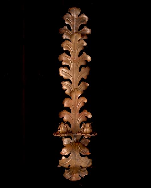 Hammered And Painted  Iron Large Leaf Motif Two Light Sconce