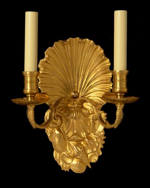 Gilt Bronze Shell Motif "COQUILLE"  Two Light Sconce