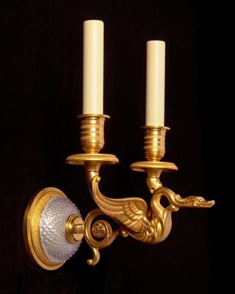 Gilt Bronze And Cut Crystal CYGNET Motif Two Light Sconce