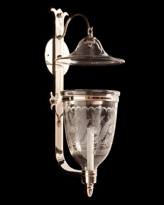 Hand Etched Crystal And Nickeled Brass  One Light Hurricane Scon