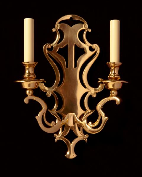 Polished  Brass  Open Fretwork Back Two Light Sconce