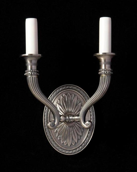 Silvered Bronze Oval Backed And Reeded Cornucopia Shaped Arms Tw