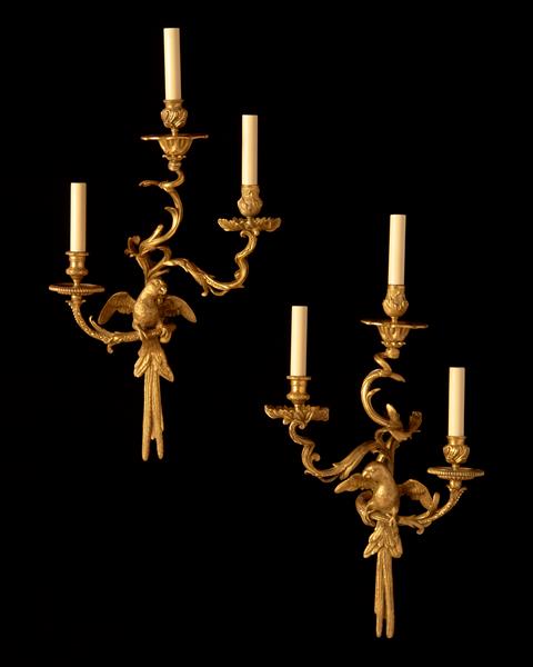 Gilt Bronze L.XV Style Parrot Motif Three Light Left And Right