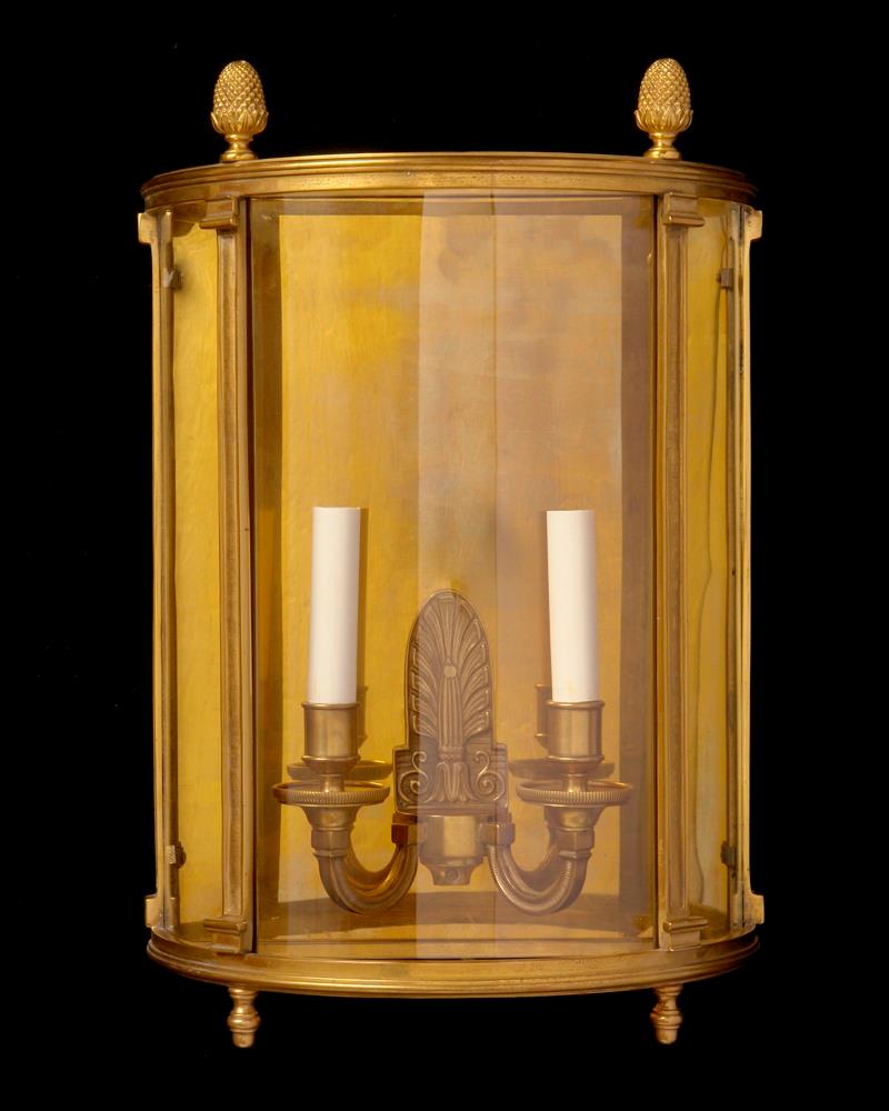 Gilt Bronze And Curved Paneled Glass Directoire Style Two Light