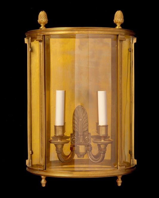 Gilt Bronze And Curved Paneled Glass Directoire Style Two Light