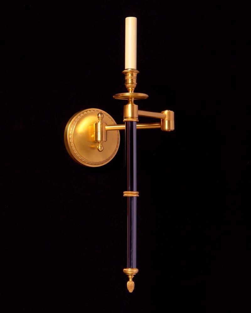 Gilt Bronze And Gun Metal Swing Arm One Light Sconce