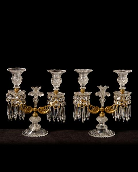 Gilt Bronze And Cut Crystal Two Light Candelabra, England Mid 19