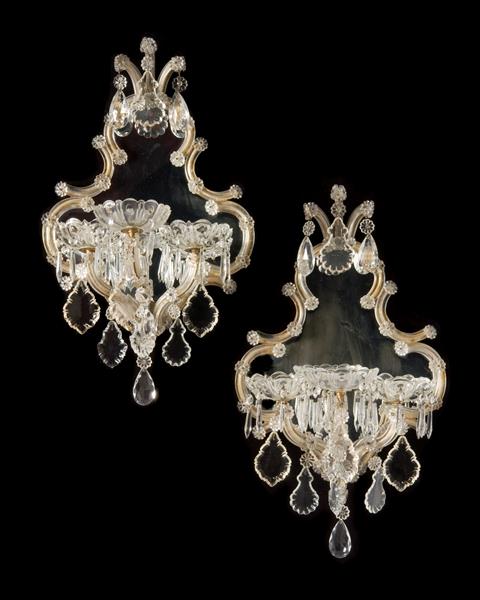 Gilt Iron, Mirror And Crystal MARIA TERESA Three Light Sconces, France 19th Century
