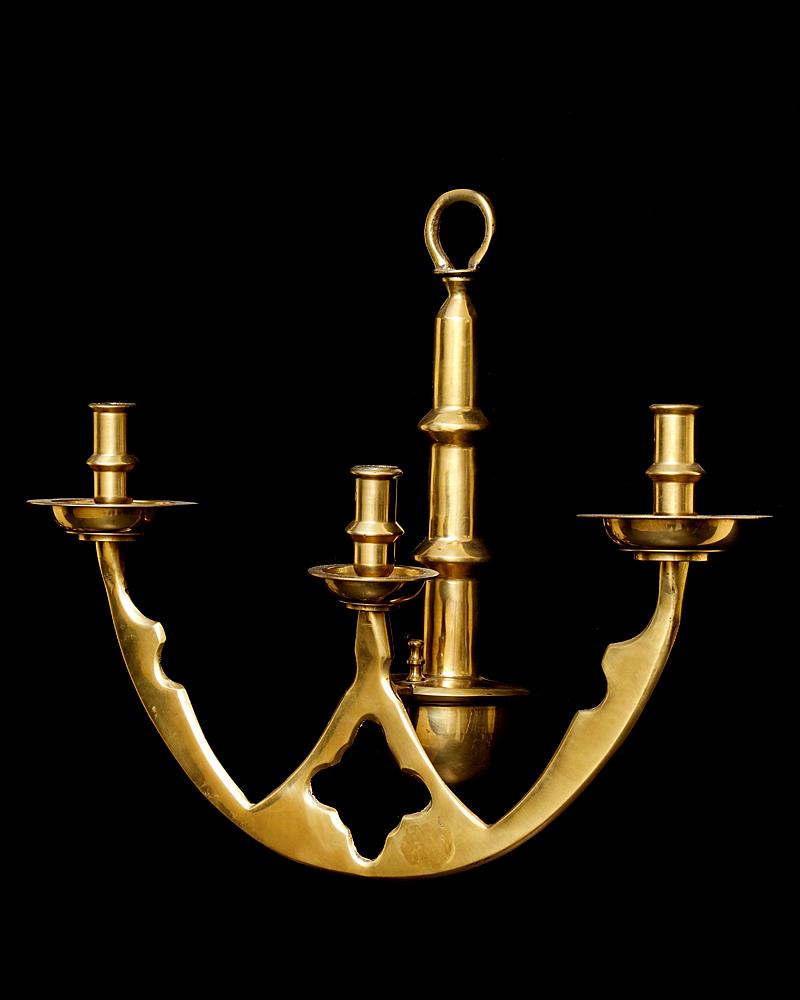 Brass Dutch Three Light Sconces, 19th Century