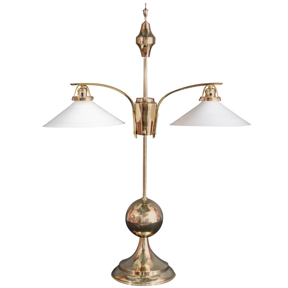 Brass And Opaline Glass Adjustable Student Table Lamp, Denmark 2