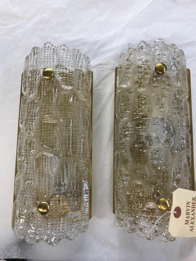 Brass And Molded Glass One Light Sconces By ORREFORS, Sweden Mid