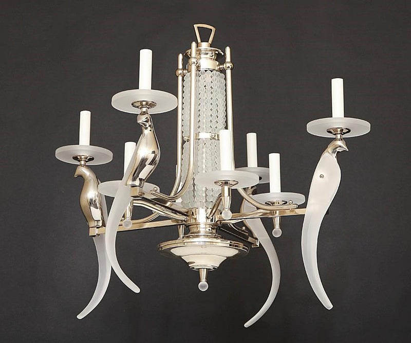 Nickeled Bronze And Frosted And Beaded Glass 