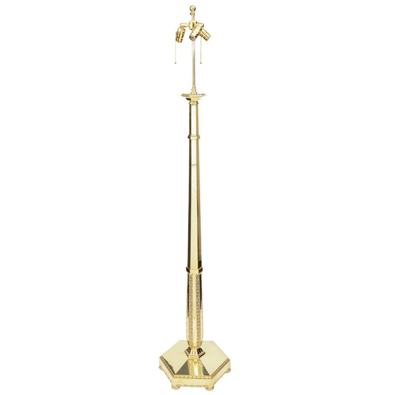 Polished Bronze Art Deco Floor Lamp With Laurel Leaf Decoration,