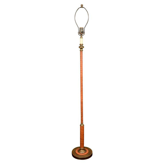 Brass And Leather Wrapped Floor Lamp In the Manner Of ADNET, Fra