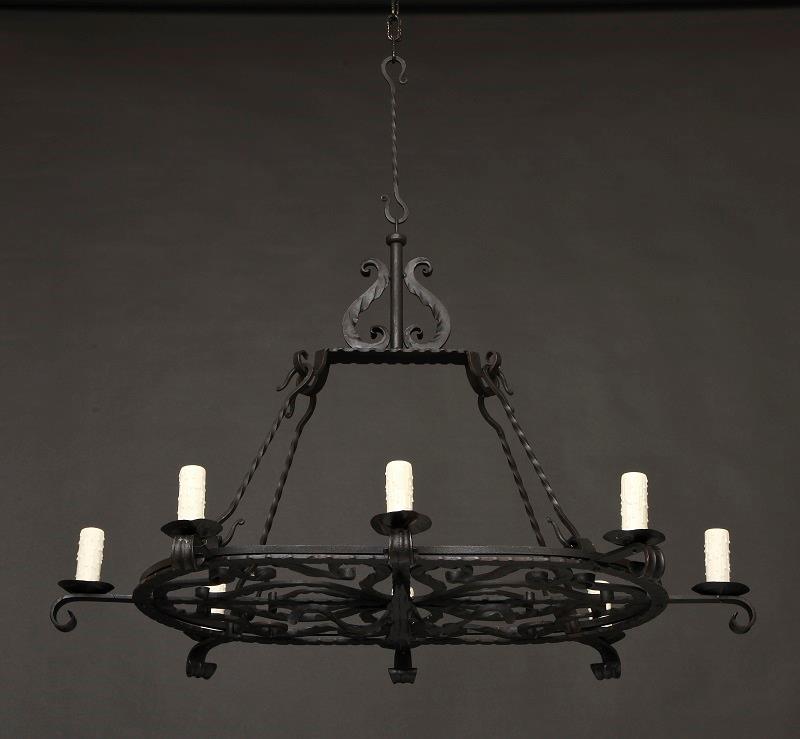 Wrought Iron Oval Shaped Eight Light Chandelier, Italy Twentieth