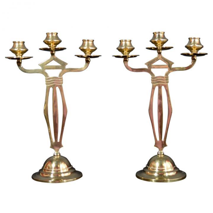 Brass Art Nouveau Three Light Candelabra, France Late 19th Centu