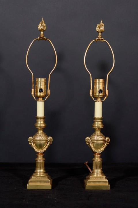 Gilt Bronze L.XVI Style Urn And Garland Table Lamps Mounted On A
