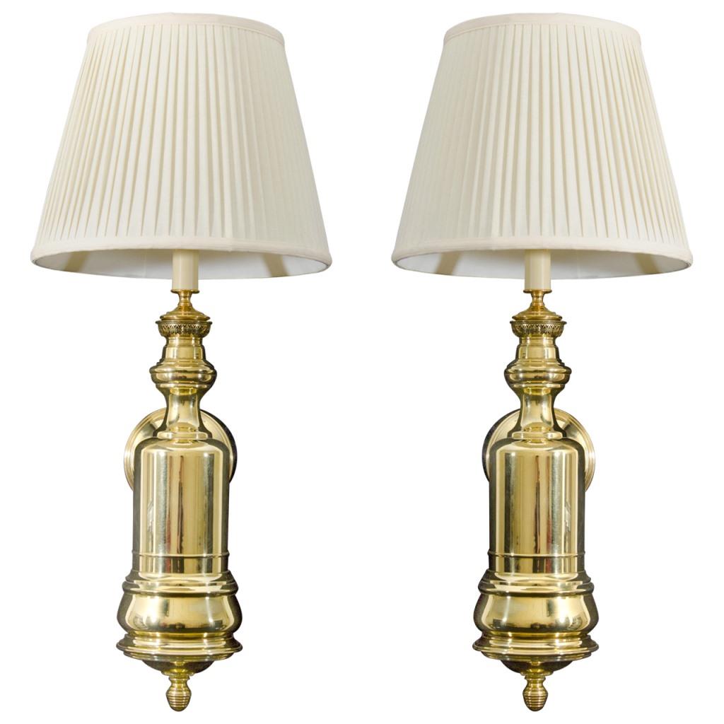 Polished Brass One Light Register Sconces, England 19th Century