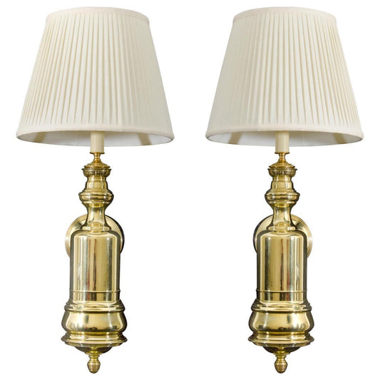 Polished Brass One Light Register Sconces, England 19th Century
