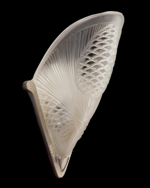 Molded Glass And Nickeled Bronze Art Deco One Light Sconce, Fran