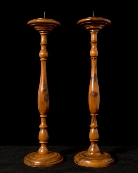 Hand Turned Oak Candlesticks, England Early 19th Century