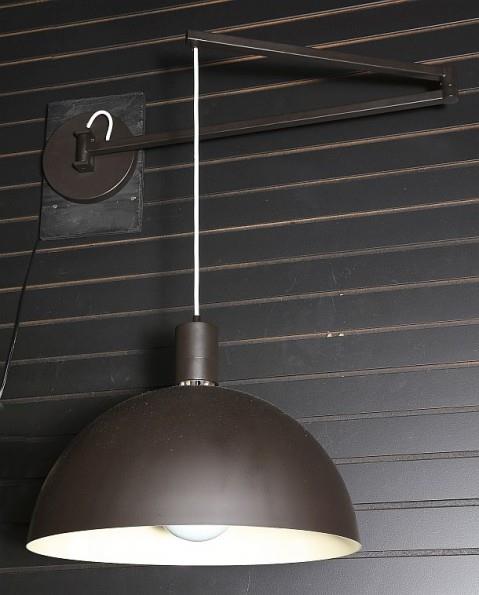 Patinated Brass Swing Arm Dome Shaded Wall Lights By 