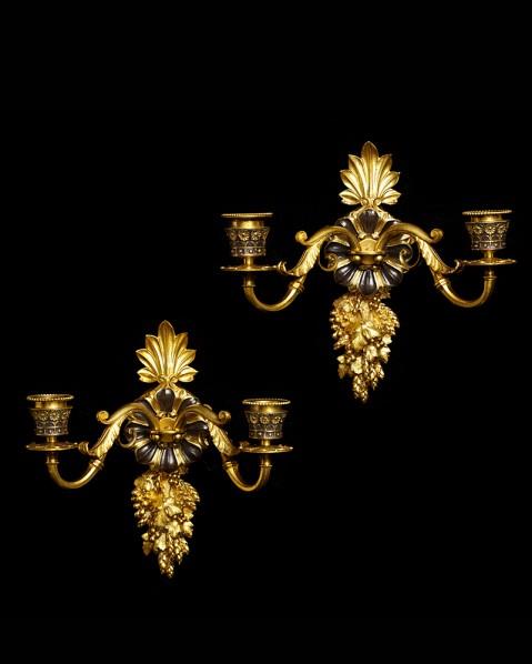 Black And Gilt Bronze Second Empire Two Light Sconces, France 19