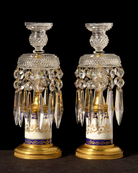 Cut Crystal, Decorated Porcelain And Gilt Bronze One Light Cande