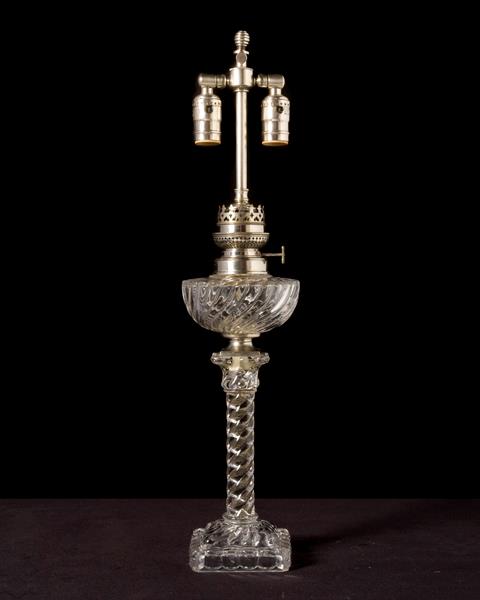 "BACCARAT" crystal twist lamp with font, France, circa 1860