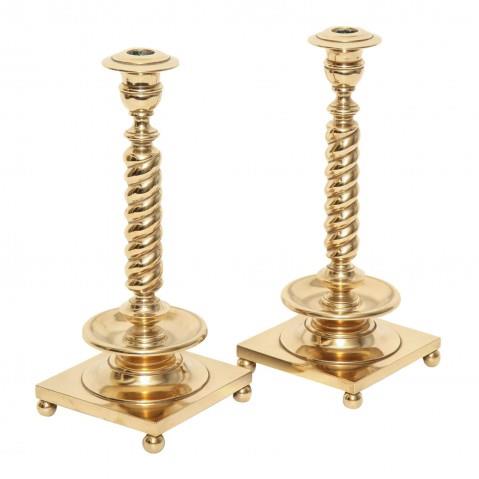 Pair of bronze candelsticks with spiral column, Danish late 19th